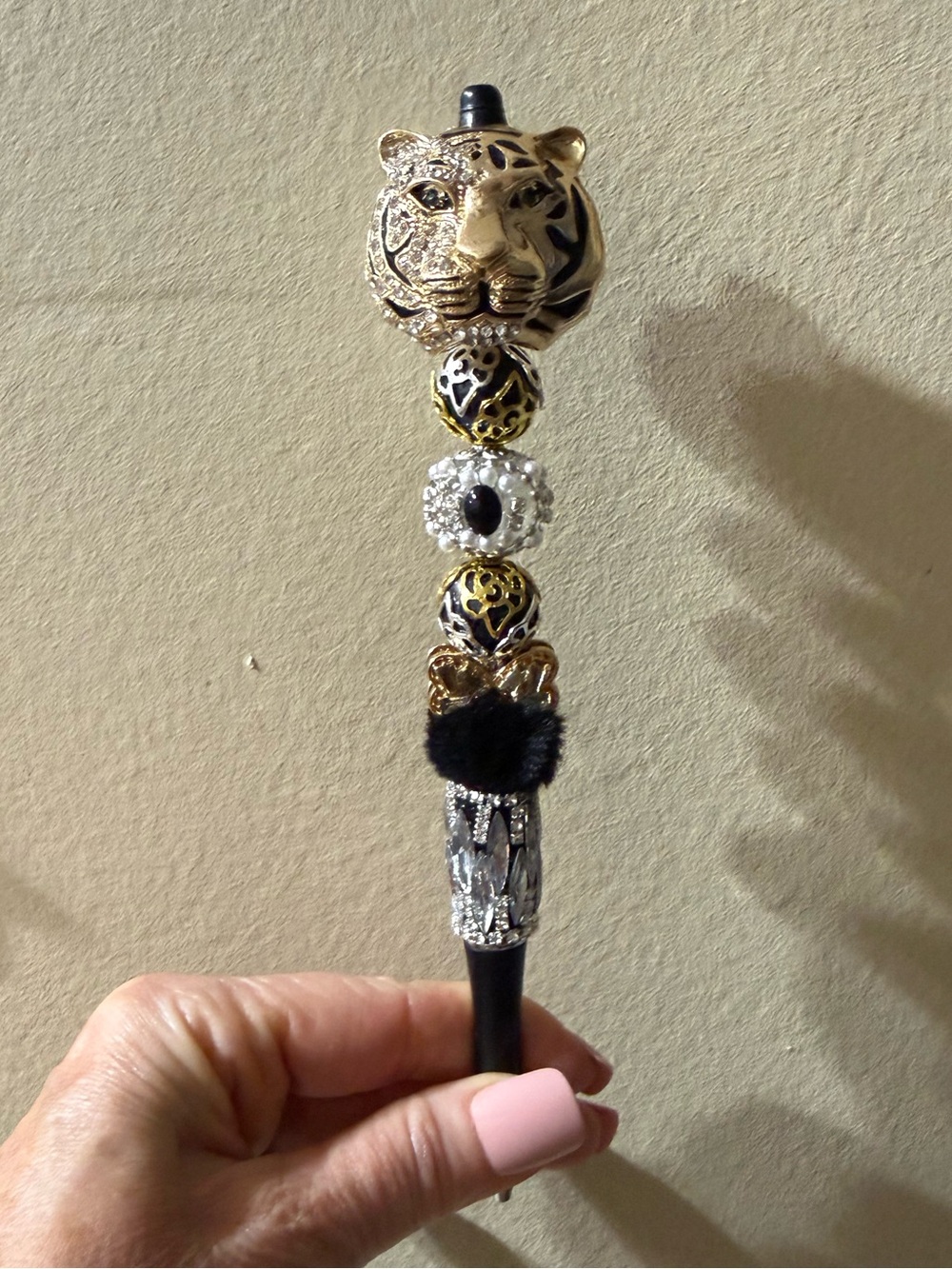 Gold and Black Tiger Head Decorative Pen - Women Accessories